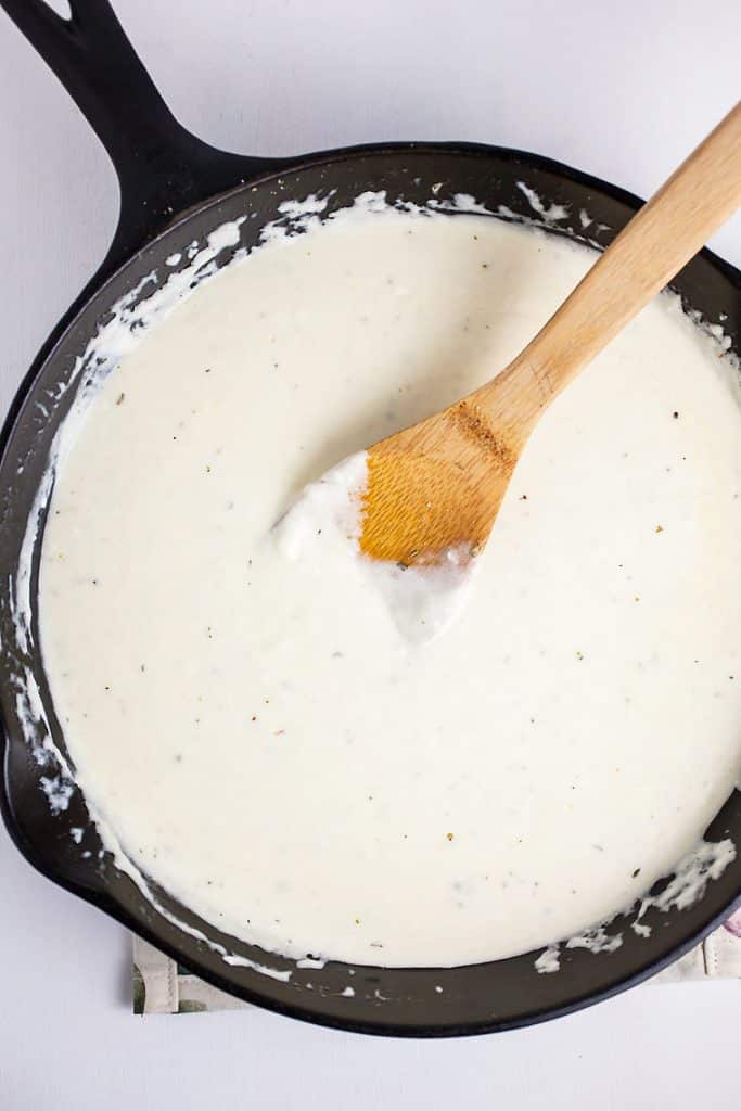 A photo of the sauce heated in the pan
