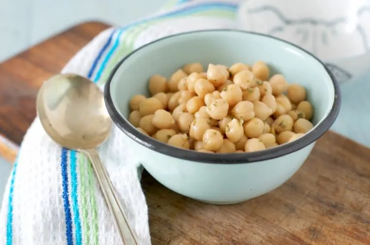A close up view of how to cook canned chickpeas