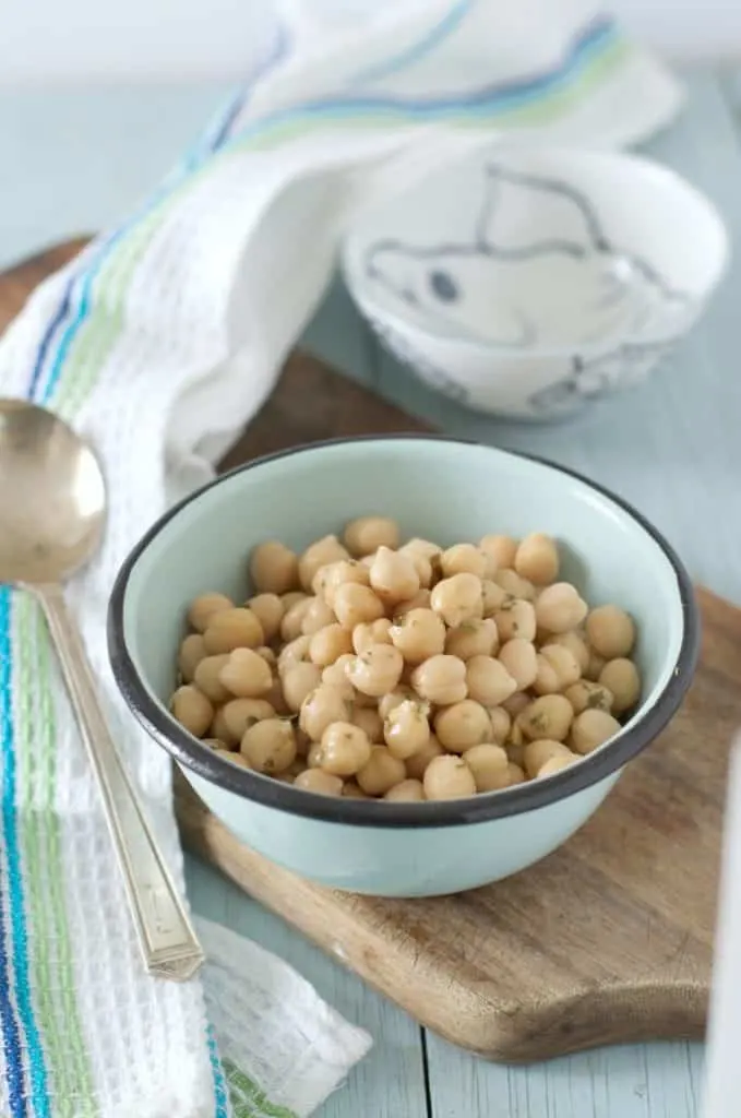 A bowl of canned chick peas