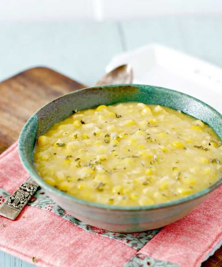 A shot of a full bowl of HOW TO COOK CANNED CREAMED CORN
