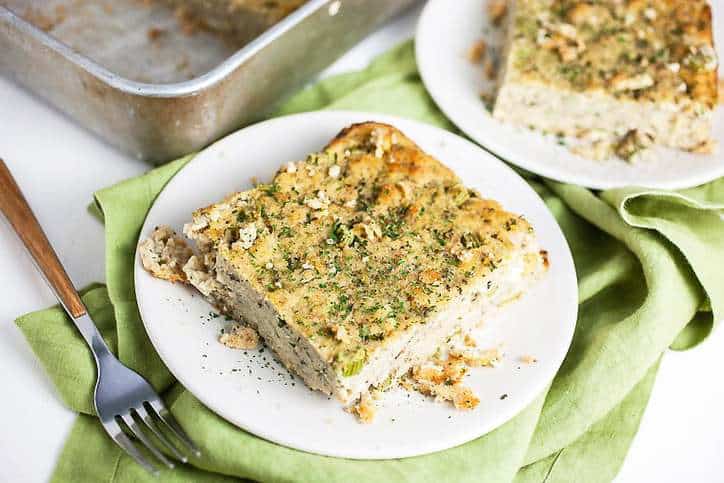 Close up photo of finished SOUTHERN CORNBREAD DRESSING