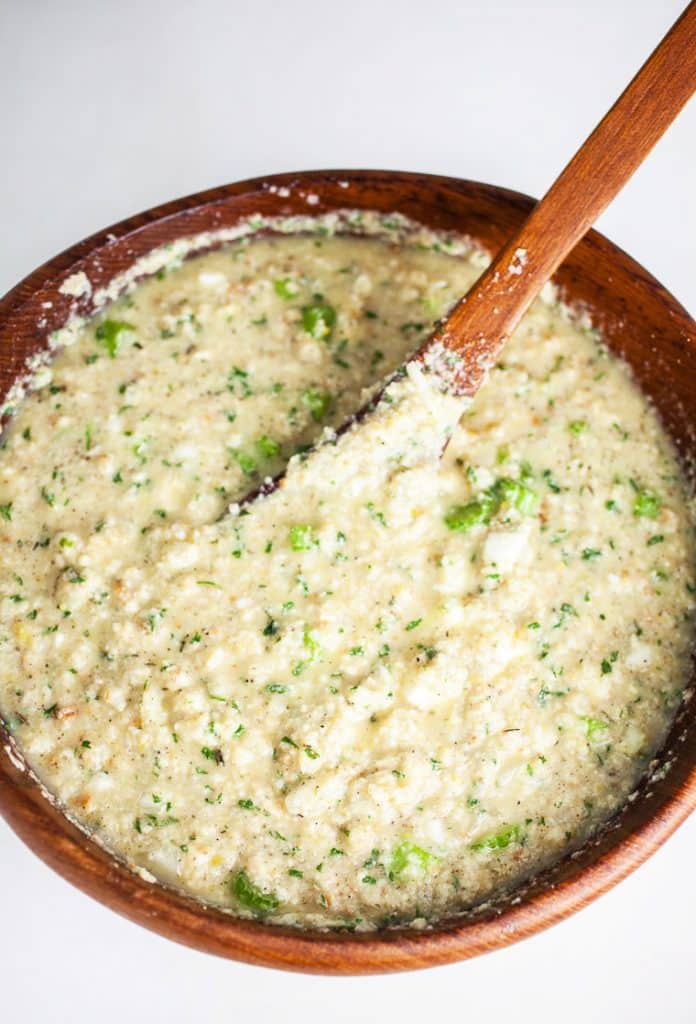 A bowl ready to pour SOUTHERN CORNBREAD DRESSING