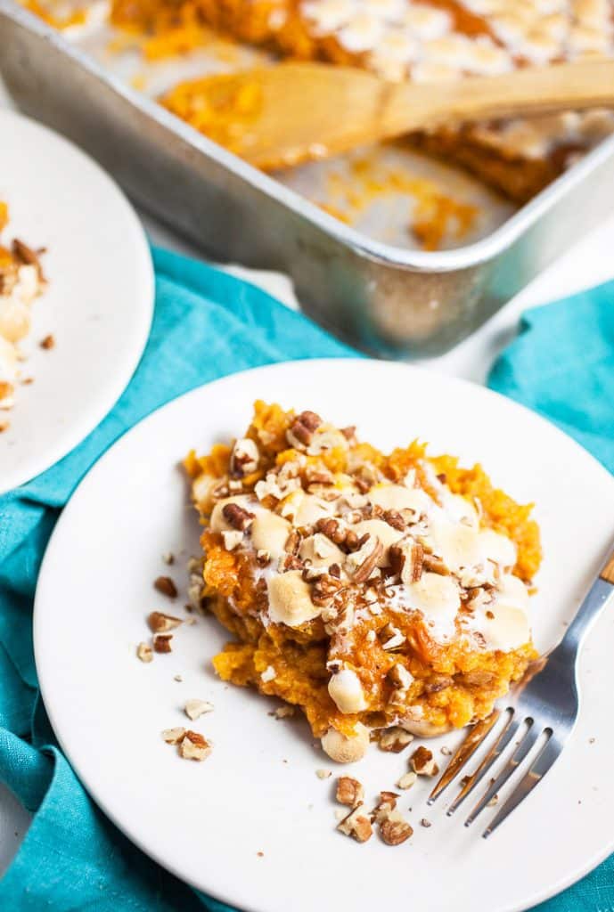 A photo of a serving of southern sweet potato casserole