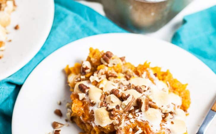 A photo of a serving of southern sweet potato casserole