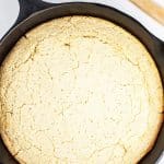 A top down view of a pan of southern cornbread
