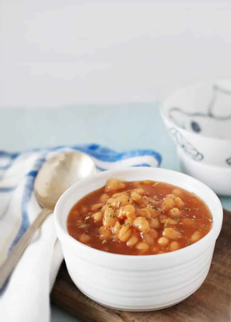 A single bowl of baked beans for How to Cook Canned Baked Beans