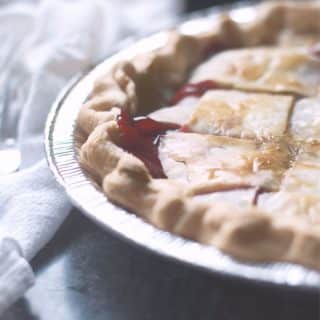 A close up of the crust of How to make cherry pie with cherry pie filling