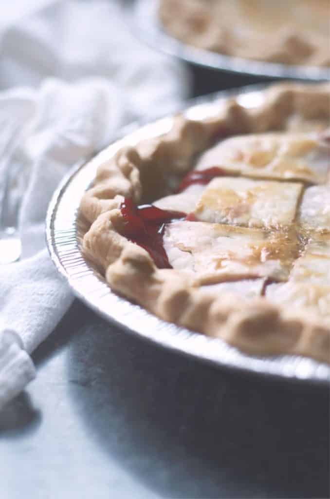 A close up of the crust of How to make cherry pie with cherry pie filling