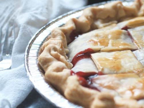 Some filling oozing up from the pie forHow to make cherry pie with cherry pie filling