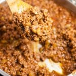 A spoonful of sloppy joe mix for homemade sloppy joe sauce