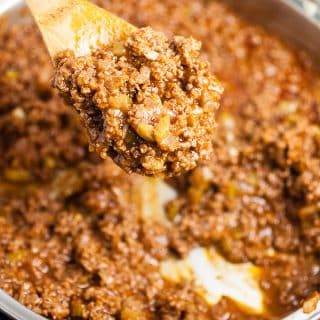 A spoonful of sloppy joe mix for homemade sloppy joe sauce