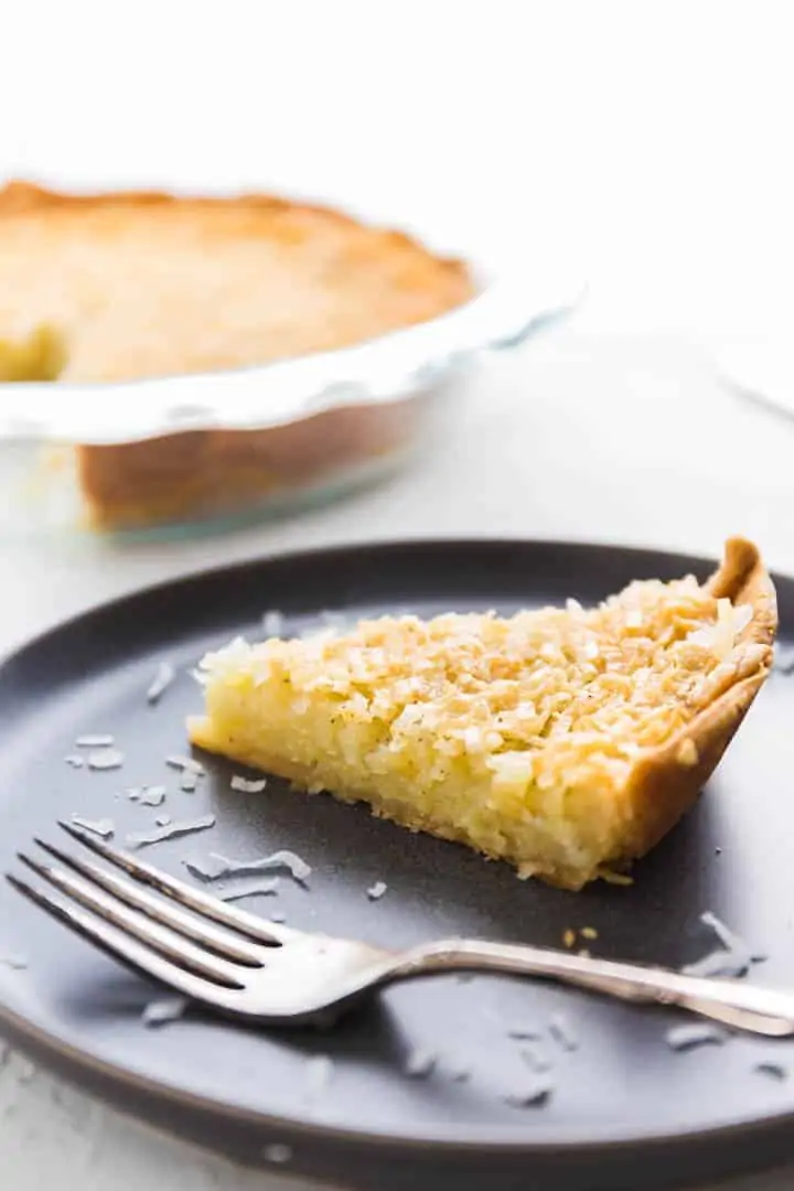 A slice of coconut custard pie