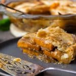 A side view of a slice of sweet potato cobbler