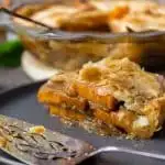 A side view of a slice of sweet potato cobbler
