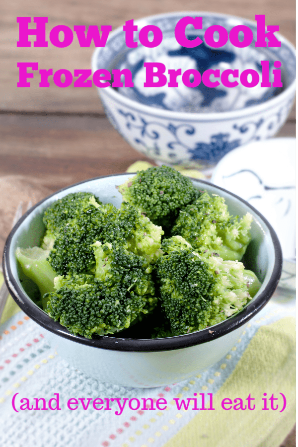 How to Make Frozen Broccoli so that everyone will eat it. Directions for in the microwave, on the stovetop, steaming, roasting in the oven and a bonus cheese sauce! #broccoli #recipe #thanksgiving