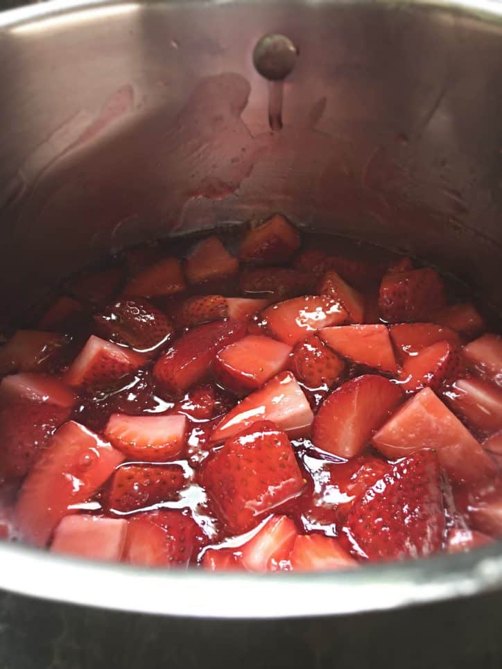 the filling in a silver saucepan