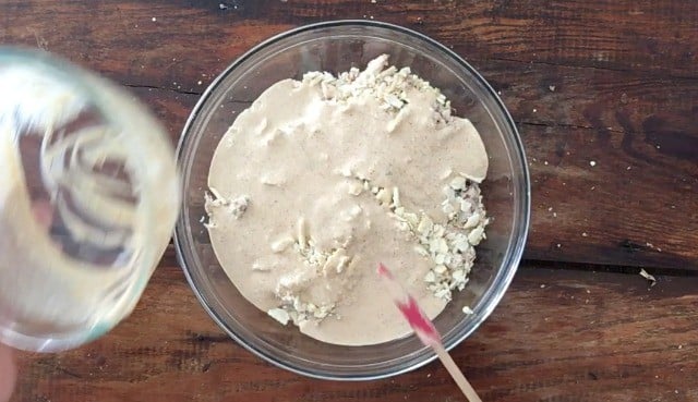 glass bowl of meat mixture and wet ingredients 