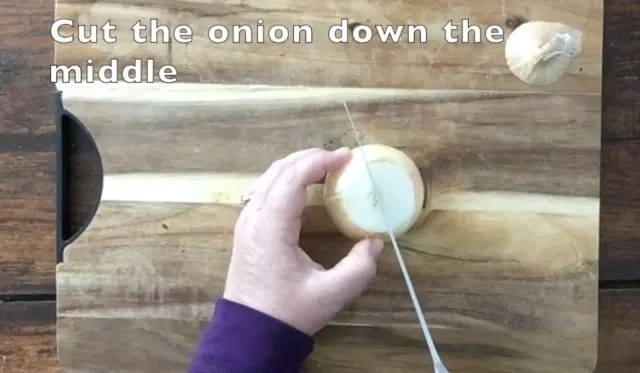 onion being cut down the middle
