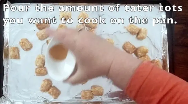 Hand adding a small bowl of seasonings for how to make frozen tater tots