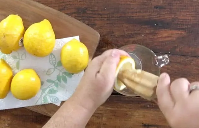 two hands using a reamer to remove juice from lemon half