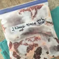 Quart size freezer bag of ribeye steak