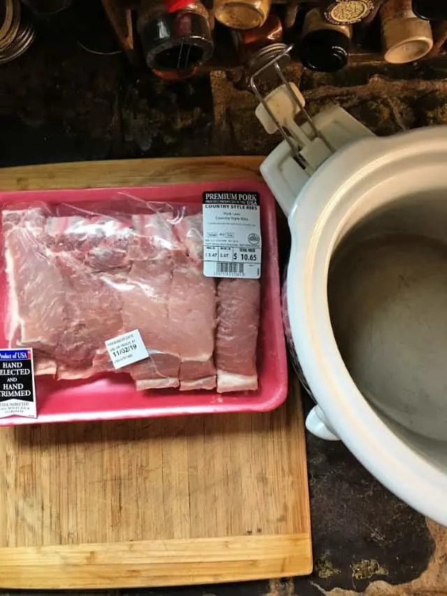 package of country style ribs and crockpot