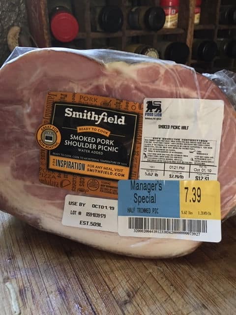 Easy Easter ham wrapped in store package with price sticker