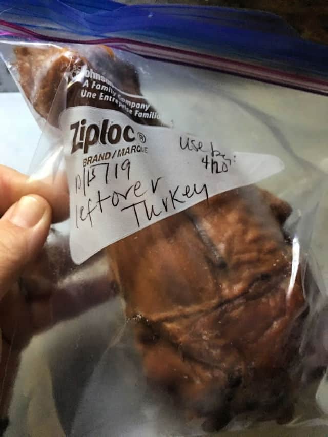 turkey leg in a freezer bag