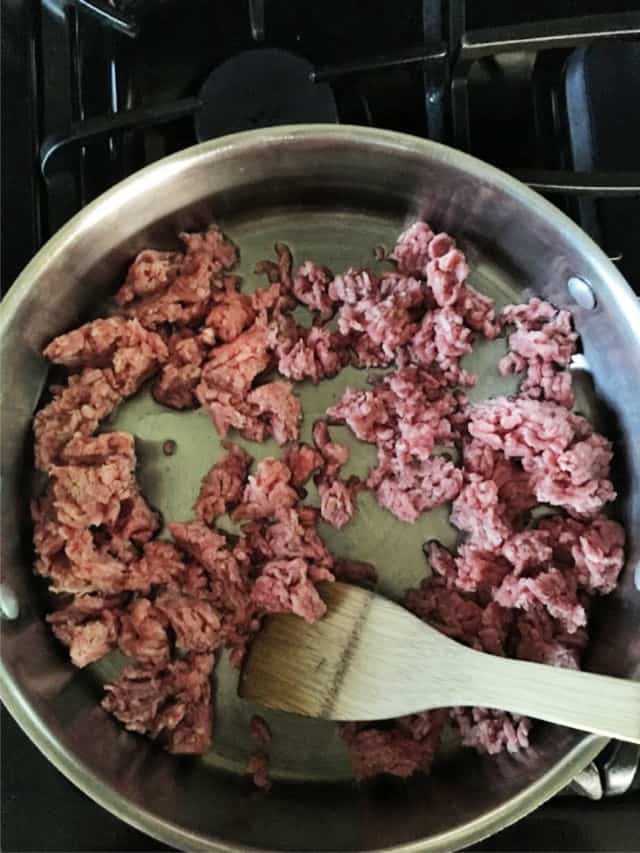 ground beef browning in a pan hamburger