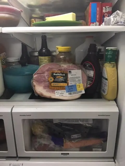 whole ham in the refrigerator in package