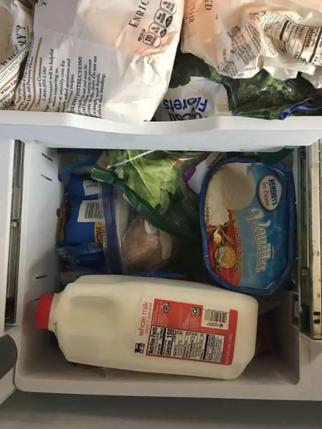 half gallon of milk in the freezer