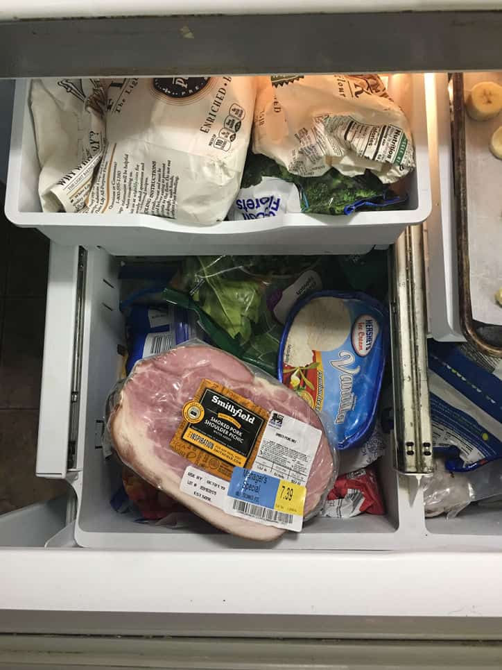 ham in store package in the freezer