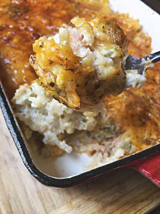 single spoonful of hashbrown casserole