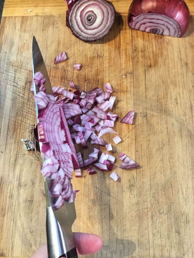 diced pieces of purple onion