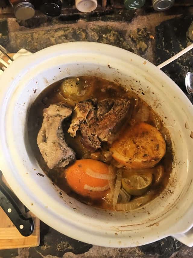 crockpot cuban ingredients cooked in crock pot