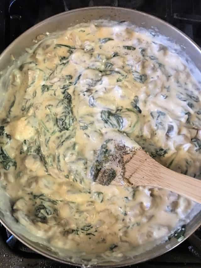 spinach, cream cheese, triple cheese, mushrooms mixed together for stuffing
