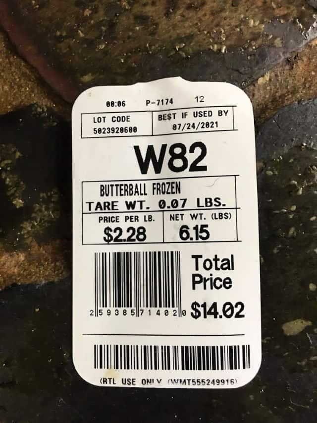 weight tag from a turkey breast