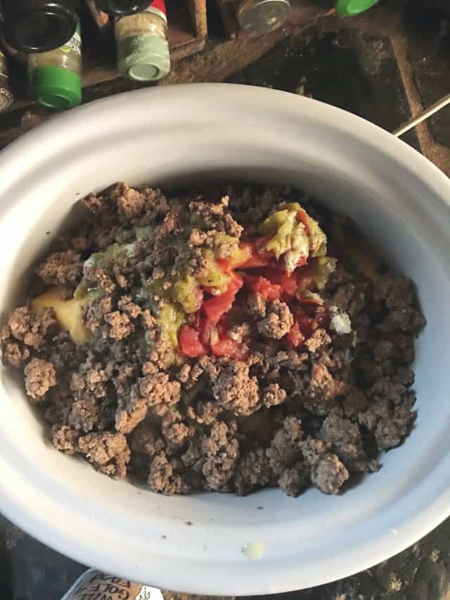 crockpot with meat and other ingredients in it