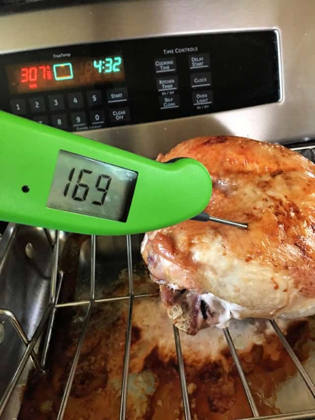thermometer in breast of turkey reading 169