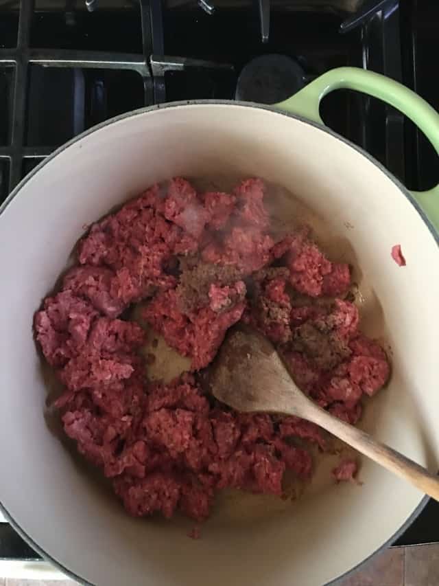 hamburger browning in a stock pot