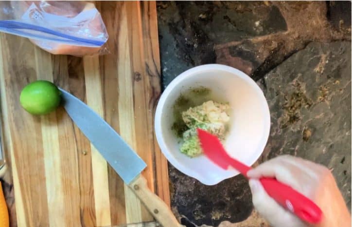 hand mixing marinate for ginger lime chicken