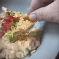 smoked buffalo chicken dip on a chip