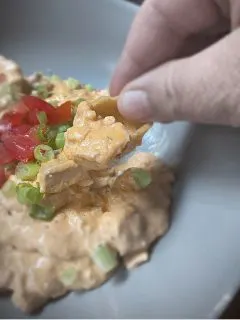 smoked buffalo chicken dip on a chip