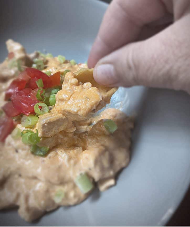 smoked buffalo chicken dip on a chip