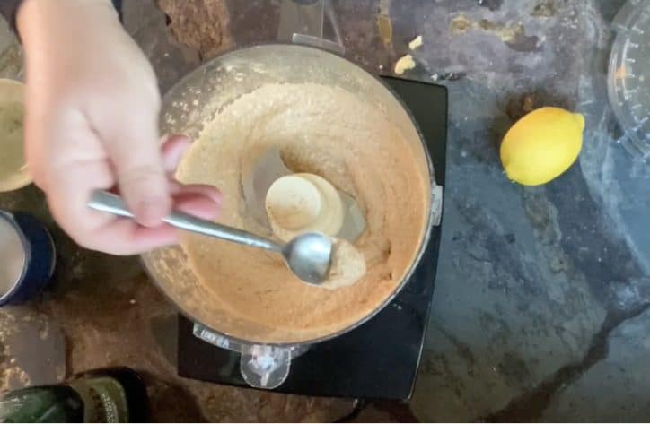 food processor with contents on table