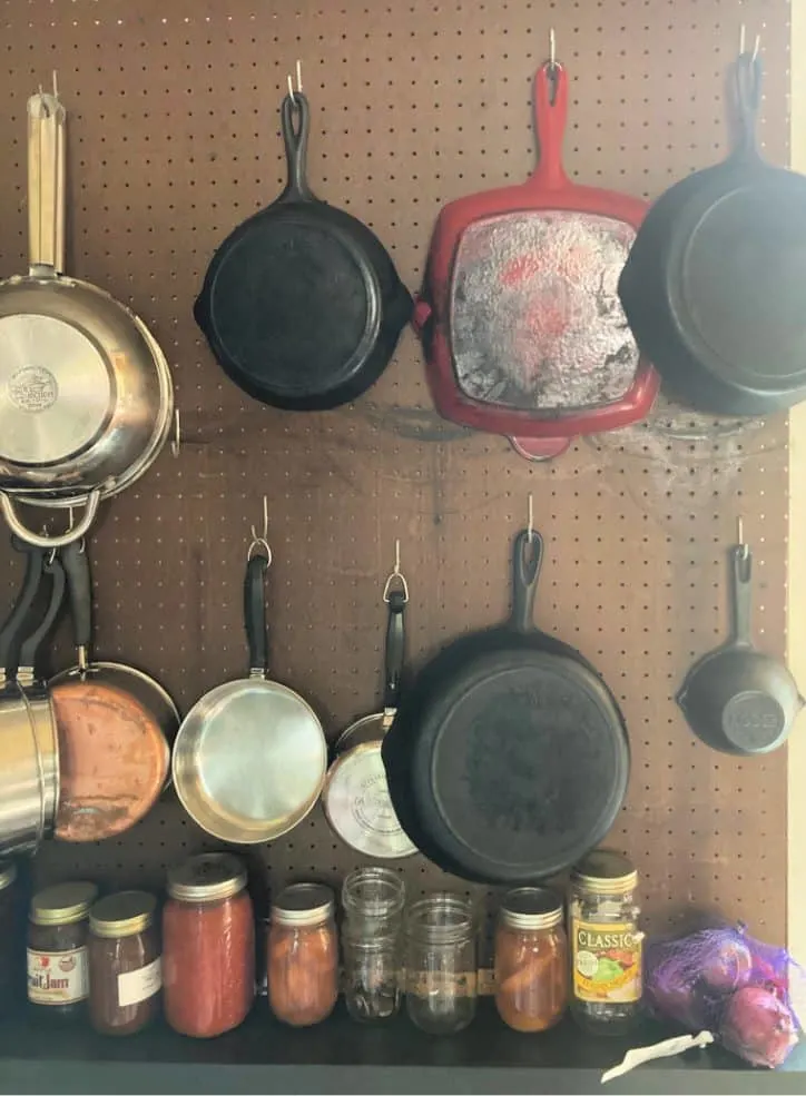pans hanging on the wall