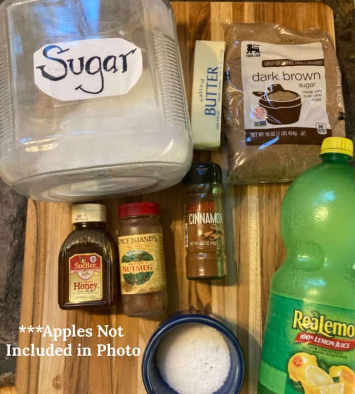 ingredients for cooked apples on table