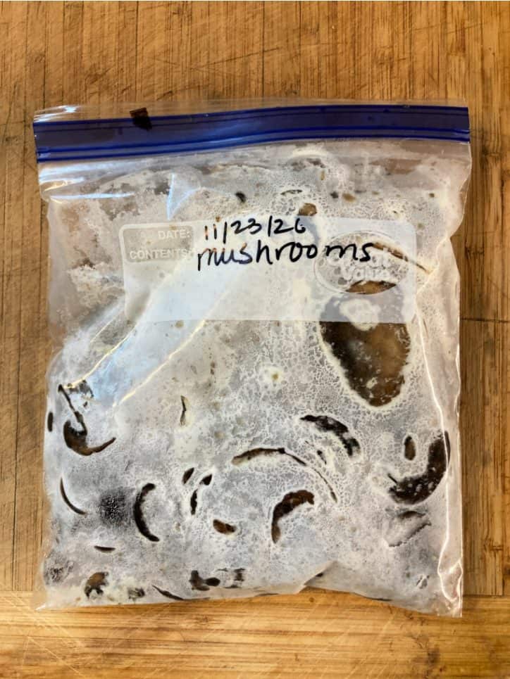 Bag of frozen mushrooms