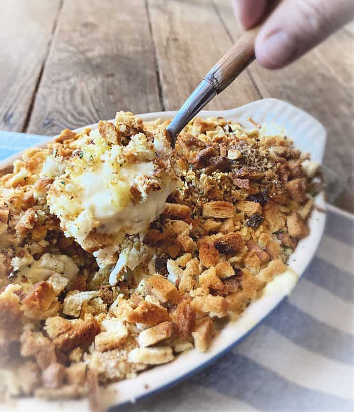 grannys poppy seed chicken in spoon