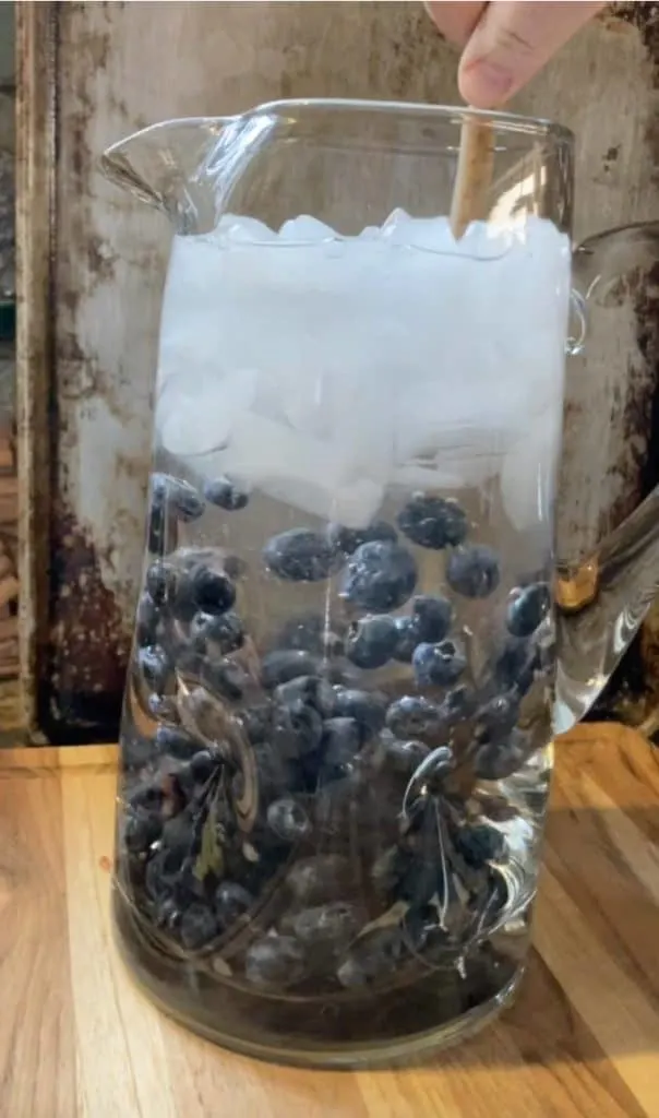 pitcher with ice blueberry water